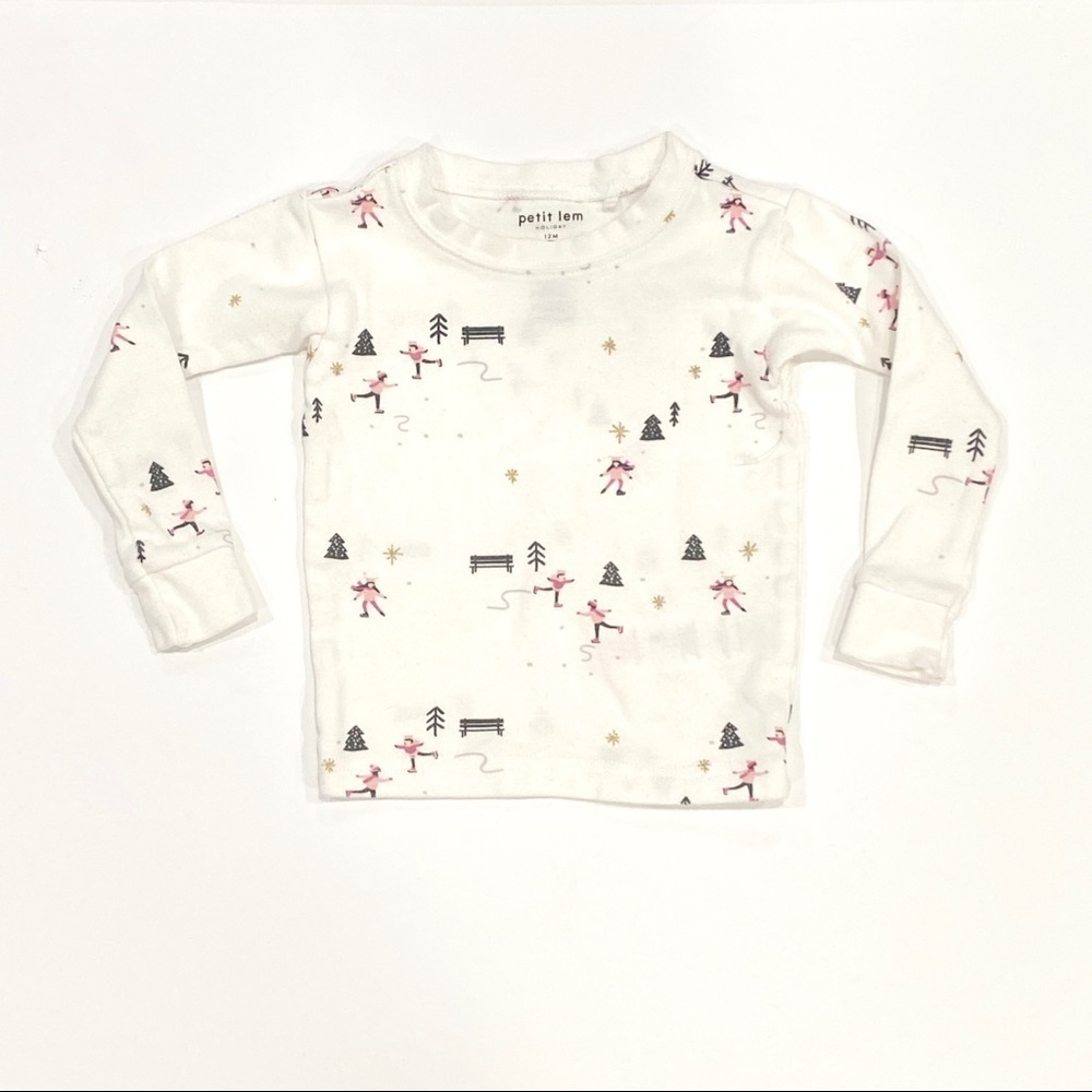 NWOT Petit Lem Infant Toddler Winter Ice Skating Print Long Sleeve Top